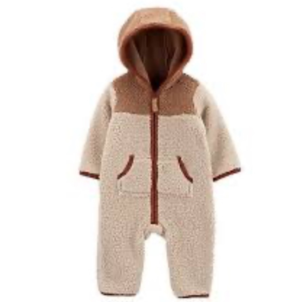 Kids-Baby Carter's Tan/Brown Sherpa Zipup onesie- 6 months